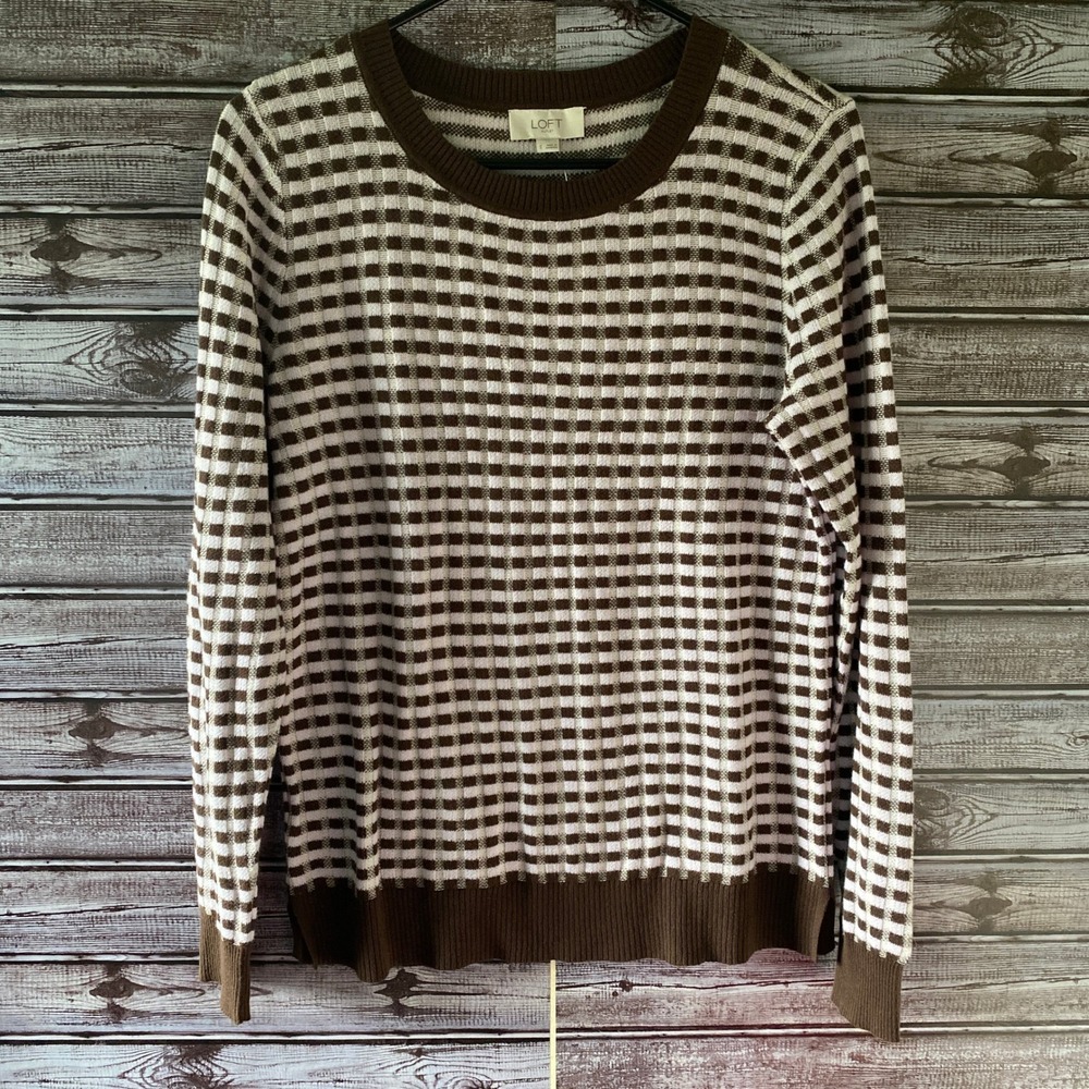LOFT Outlet Women's Long-Sleeved Sweater Size S Pale Lavender Brown Pullover NWT